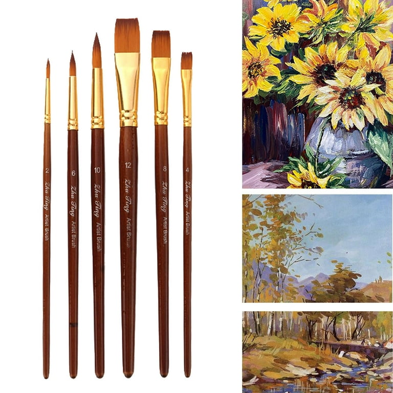 Walmeck 6pcs Paint Brushes Set Round and Flat Tips Artists Paintbrushes  Nylon Hair Wooden Handle Art Supplies Gift for Children Adults Beginners  for Acrylic Oil Watercolor Gouache Nail Body Face Det 