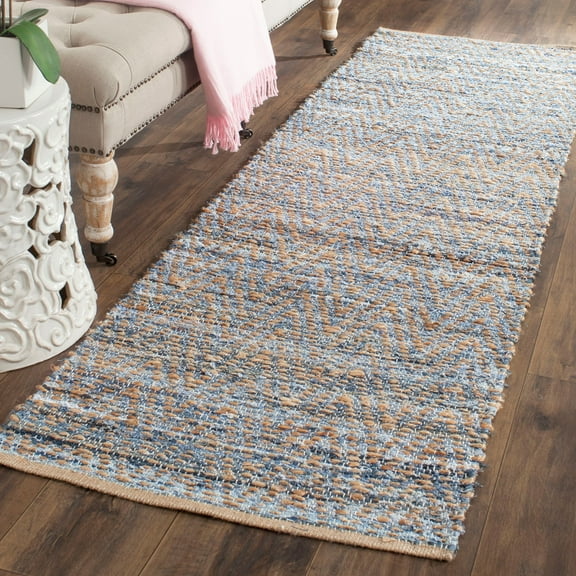 SAFAVIEH Cape Cod Leo Braided Striped Jute Area Rug, 2'3" x 12', Natural/Blue