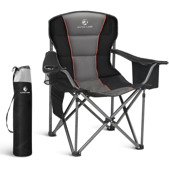 Oversized Folding Camping Chair with Cooler Bag Side Pocket and Cup Holder Heavy Duty 450 LBS Capacity