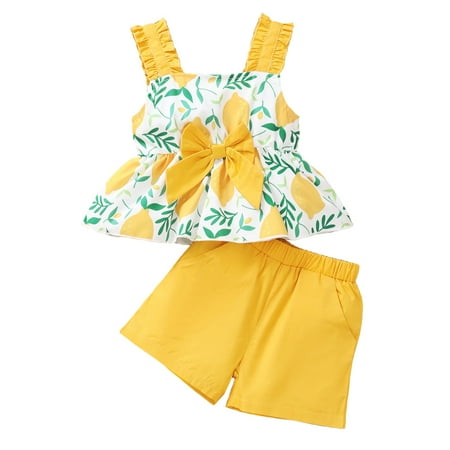 

KIMI BEAR Infant Girls Outfits 18 Months Infant Girl Spring Summer Outfits 24 Months Infant Girl Juicy Lemon Prints Casmisole + Shorts 2PCS Set Yellow