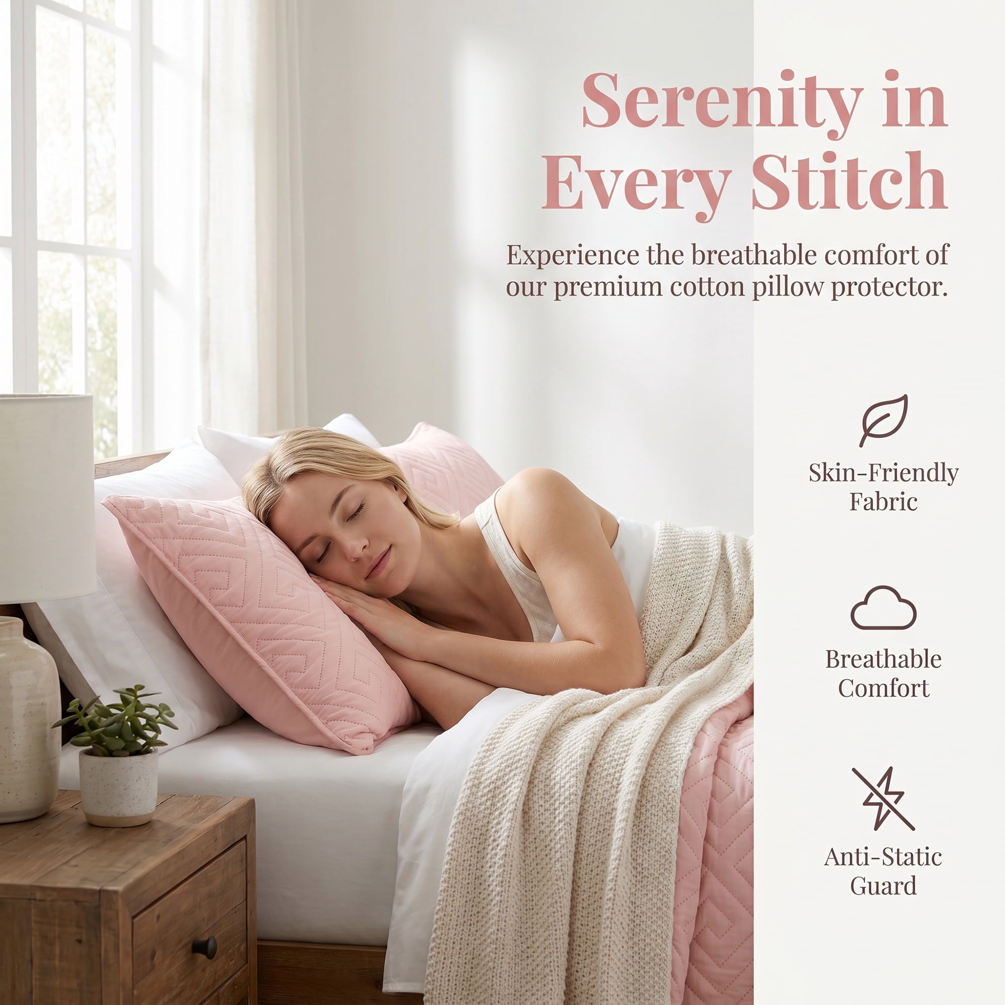 Unique Bargains Breathable Hypoallergenic Polyester Standard-size Pillow Protector Pink
