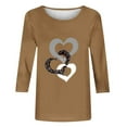 thumbnail image 3 of Sakmal Womens Tops&nbsp;Plus Size 3/4 Sleeve Brown Love Heart Crew Neck Pullover Womens Shirts, 3 of 3