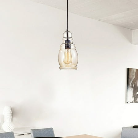 The Lighting Store Mariana Antique Black Mini Pendant with Cognac Long Oval Skinny Glass