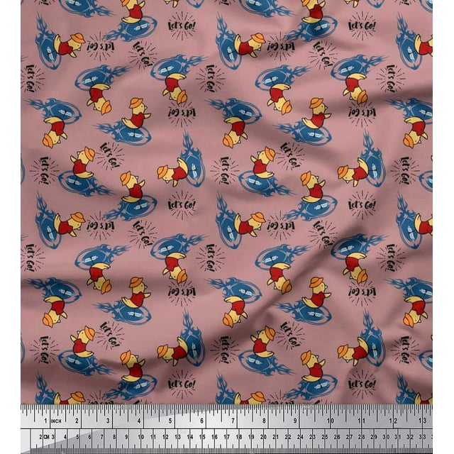 Soimoi Tissu Satin Modal Texte, Rugby & Oiseau Imprimé Dessin Animé Tissu au Mètre 42 Pouces de Large
