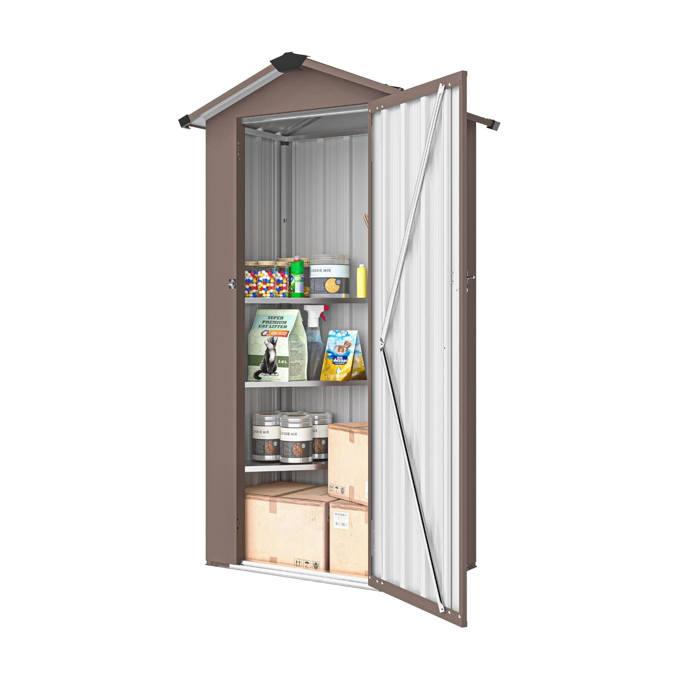 Noble House Outdoor Metal Garden Shed, Waterproof Storage Cabinet with Lock System, Compact Utility Shed, Brown