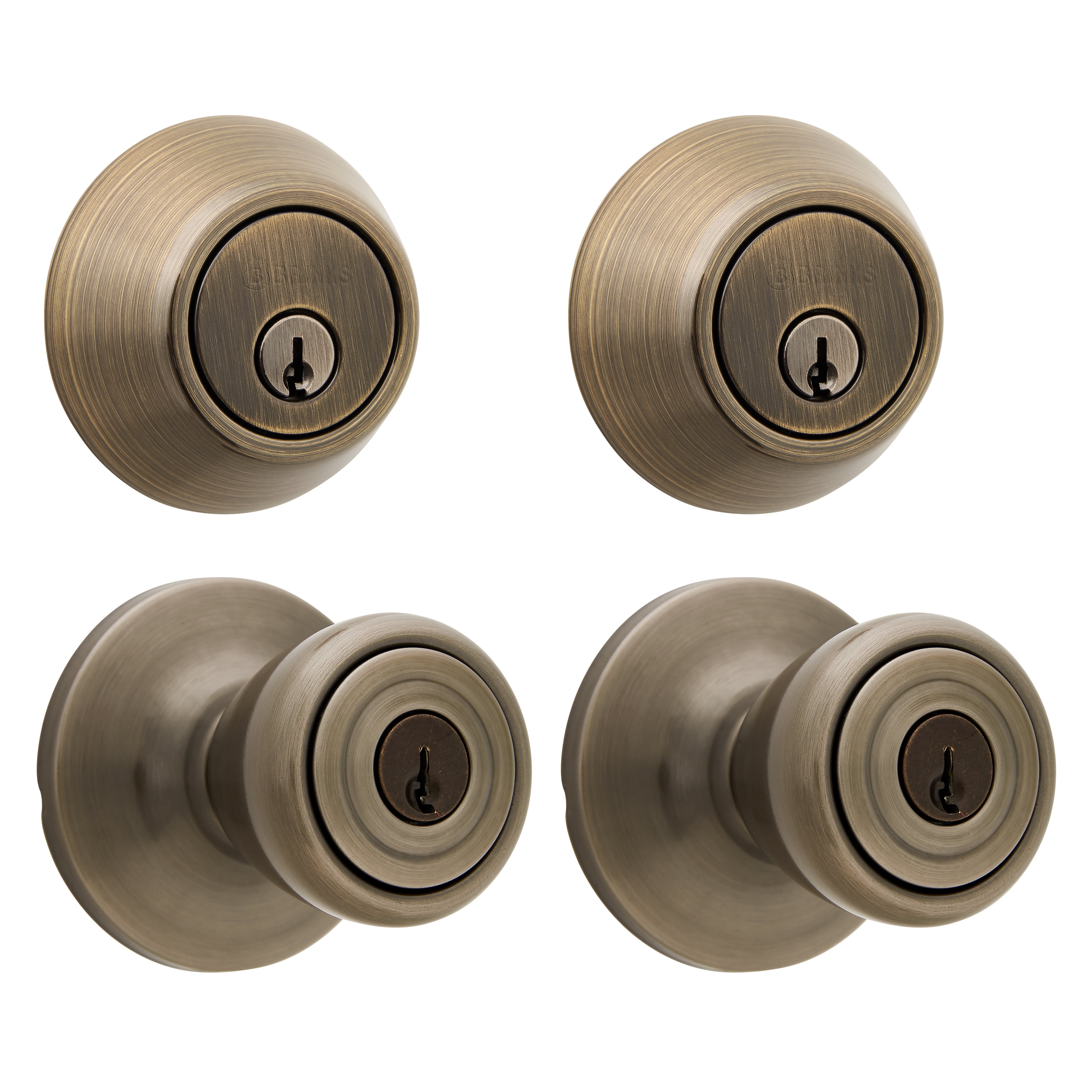 Brinks Keyed Entry Doorknob and Deadbolt Combo, Antique Brass Finish, Twin  Pack