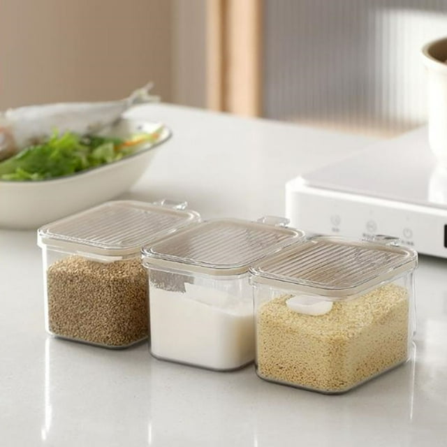 Contenants d'Assaisonnement Montés à Scellement, Support à Ventouse Sans Perçage, Pots à Épices Hermétiques, Organisation de Cuisine Transparente, Rangement Amovible Fiable au Lave-Vaisselle
