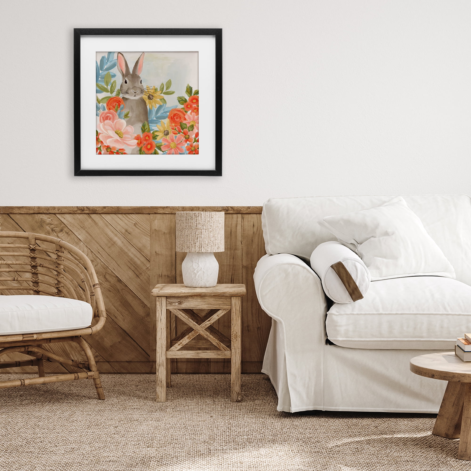 Stupell Industries Bunny Among The Blooms Black Framed Print Under Glass, design by Cat Thurman Designs