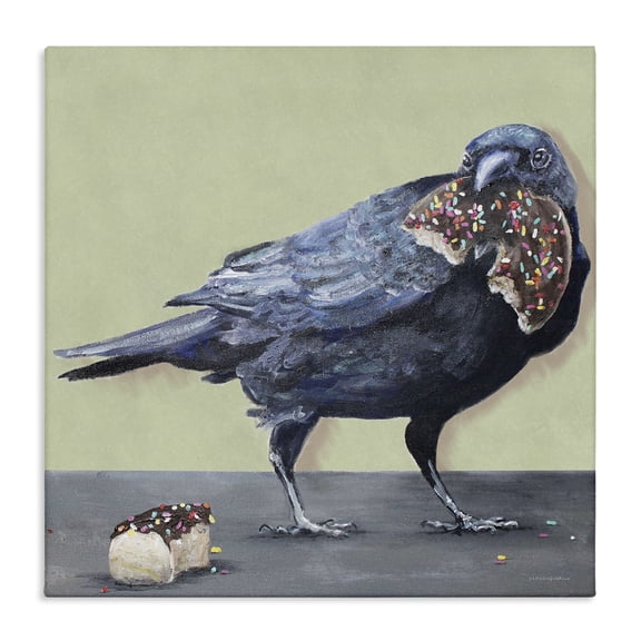 Stupell Industries Crow Eating Donut Food & Beverage Painting Gallery Wrapped Canvas Art Print Wall Art, 17 x 17