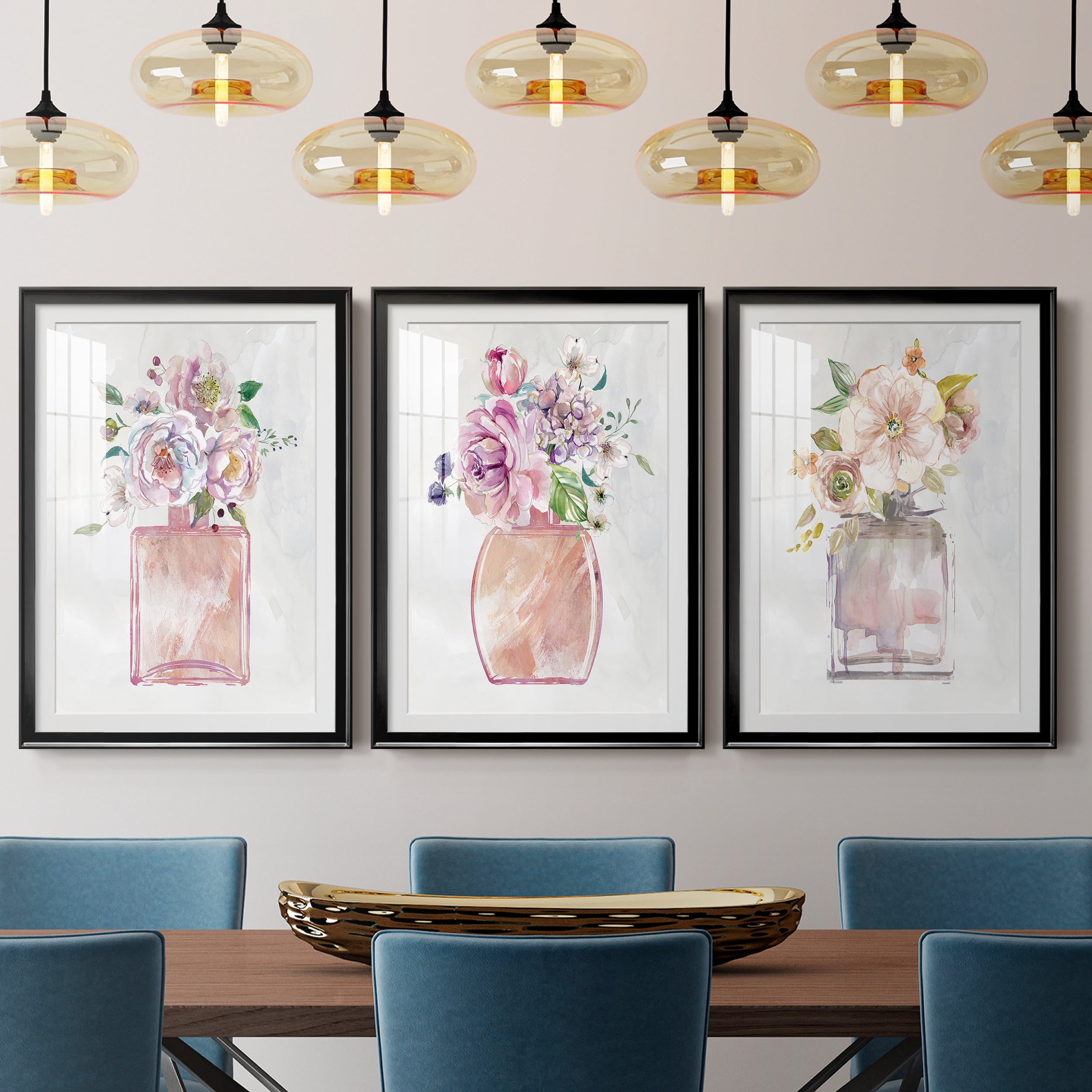 Fragrance of Summer I Premium Framed Prints Set of 3 - Ready to Hang - 26.5 x 36.5 Each - Black Frame