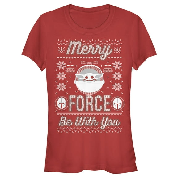 Junior's Star Wars: The Mandalorian Christmas The Child Ugly Space Pod Graphic Tee Red Large