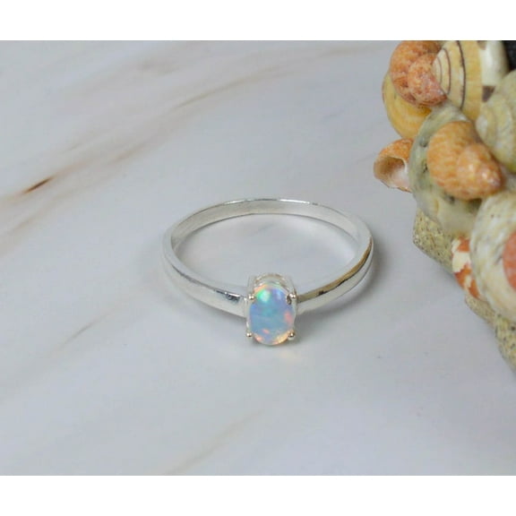 Natural Ethiopian Opal Gemstone Ring, Oval Cut Ring, 925 Sterling Silver Ring Wedding Gift For Him