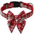 thumbnail image 1 of Laklulu Collar de perro navideño con lazo, collar de perro ajustable a cuadros navideños con hebilla de seguridad, suave, ROJO, 1 of 5