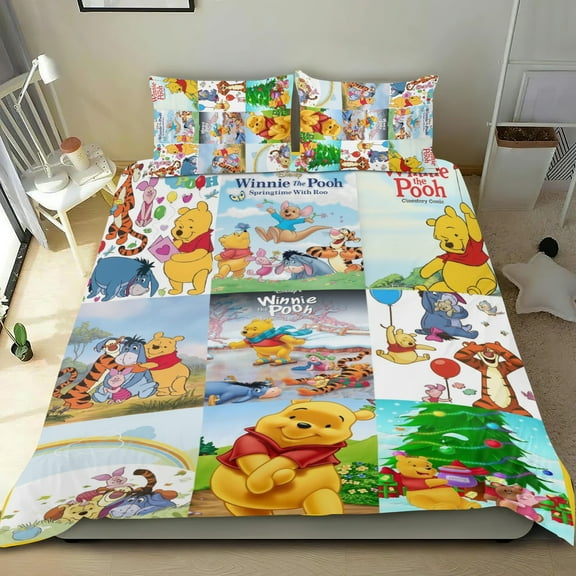 3 Piece Bedding Set For Winnie-the-Pooh Comforter Cover Set Cute Duvet Cover Sets Super Soft Teens Bedding Set Kids Bedroom Gifts,ses Twin