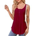 thumbnail image 2 of Fancyglim Women's Henley Tank Top Button Up Shirt V Neck Plain Tunic Burgundy 2XL, 2 of 7