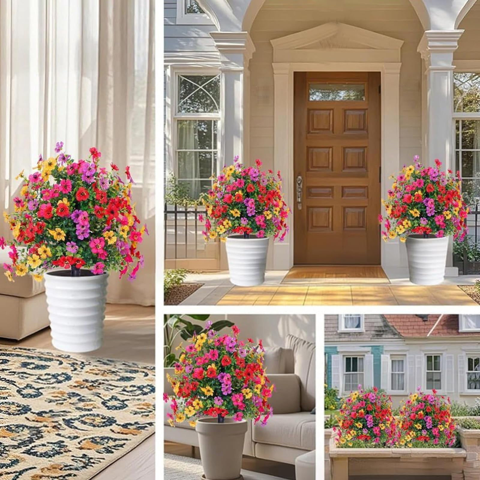Artificial Flowers for Outdoor Indoor Garden Home Decoration UV Resistant Realistic Silk Violet with Eucalyptus Leaves for Porch Patio