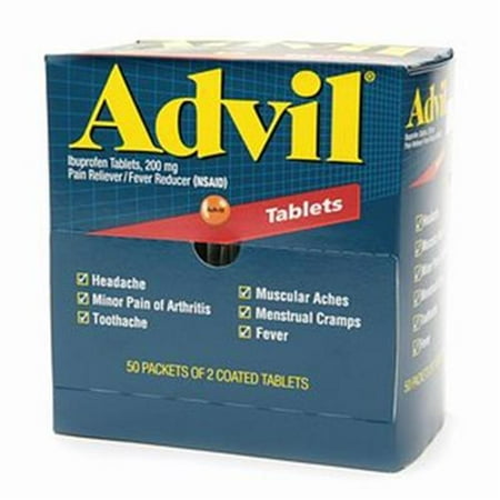 Advil Ibuprofen, 200mg (50 Packets of 2 Coated Tablets) 50 ea (Pack of 2)