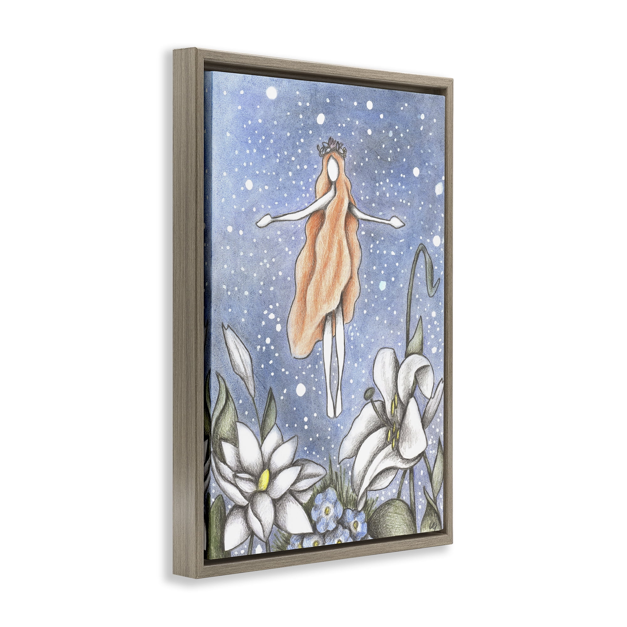 Mystical Garden Fairy Sparkle Brown Framed Floater Canvas Wall Art, design by Cecilia Battaini