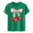 thumbnail image 4 of Lkhaha 2026 Womens T Shirts Fashion Tops Bow Cherry Print Short Sleeve Summer Casual Graphic Crew Neck Lightweight Outfits Clothes Green 2XL, 4 of 4