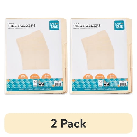 (2 pack) Pen+Gear 3-Tab Manila File Folders, 25 Count, Letter Size, 9.5" x 11.6" x 2.5"