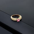 thumbnail image 3 of Gem Stone King 18K Yellow Gold Plated Silver Pink Mystic Topaz Engagement Filigree Ring for Women (1.59 Cttw, Round 6MM, Gemstone November Birthstone, Size 5), 3 of 4