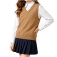 thumbnail image 2 of Spazoro Girls Knit Vest V Neck, Solid Color Breathable Sleeveless Ribbed Trim Regular Fit Preppy Layering Sweater Vest for Kids Khaki Size 7-8, 2 of 8