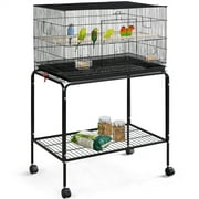 Easyfashion 47-inch Flight Cage With Rolling Stand For Parrots Parakeets Conures Birds, Black