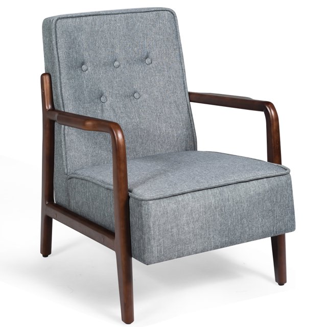 Costway Chaise Longue Mid-Century Rétro Chaise d'Appoint Moderne Tufted Arrière Rembourré Gris