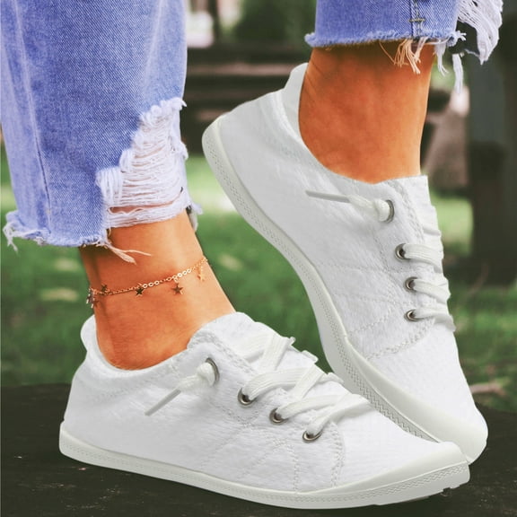 BYHONG Women's Canvas Shoes Vulcanize Soft Ladies Loafers Flat Shoes Sneakers Casual Shoes for Women White 7.5