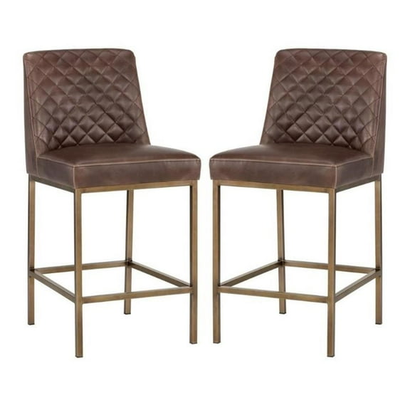 Home Square Leighland 26" Faux Leather Counter Stool in Brown - Set of 2
