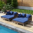 thumbnail image 4 of Topbuy Outdoor Rattan Double Daybed Wicker Chaise Lounge for 2 w/ Seat & Back Cushions Navy, 4 of 10