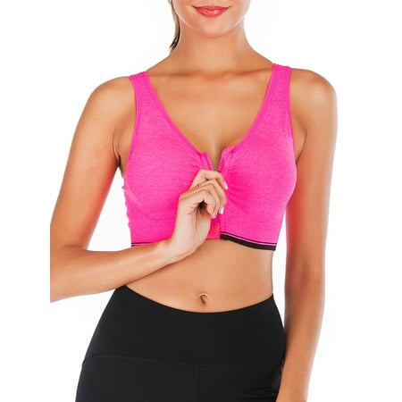 

JANSION Women Jogging Sports Blockout Bra Shirred Front Zipper Vest Gymwear Fitness Crop-top Yoga Exercise with Removable Pads