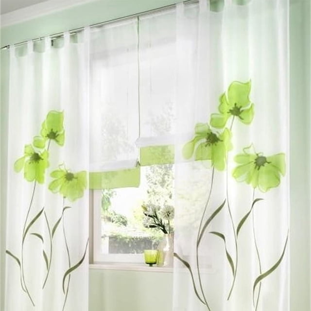 Pieces Cortina Bufanda Cortina Estampado de Flores Cortina para Sala de Estar Dormitorio Bufanda con Lazo, Ancho 150 cm / Alto 270 cm, Naranja