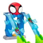 Marvel Spidey and His Amazing Friends, Spideys 39 inch Dual Race Mega Jump HQ with Vehicle Toddler Toy