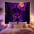 thumbnail image 2 of Gothic Castle with Glowing Windows on a Wet Stone Path, Mysterious Fantasy for Dark Decor Enthusiasts, Eerie Night Scene Artwork, Halloween Gift, Tapestry Wall Hanging for Bedroom and Dorm, 2 of 7