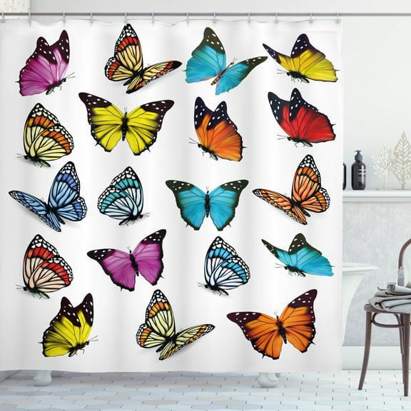 Ambesonne Animal Shower Curtain, Butterflies Composition, 69"Wx70"L, Multicolor