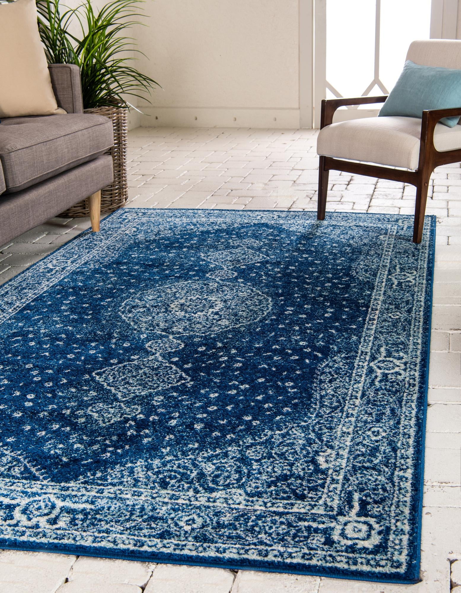 Dover Collection Rug 3' x 5' Navy Blue LowPile Rug Perfect