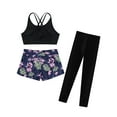 thumbnail image 6 of Haitryli Kids Girls 3 Piece Swimsuit Crisscross Crop Tank Top with Shorts Leggings Tankini Swimwear Beachwear Black Floral 8, 6 of 7