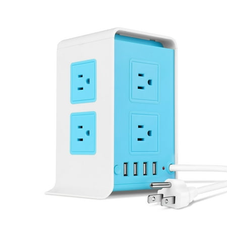 - Power Strip Tower Surge Protector with 4 USB Ports 8 AC Outlet, Charging Station Power Supply Multi Socket Plug with 6ft Extension Cord For PC Laptop Smartphone & Appliance (Blue)
