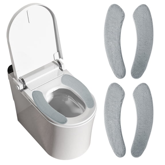 2 Pairs Flannel Elongated Toilet Seat Cushion Warmer, Soft Padded Toilet Seat Covers Washable Lid Cushioned Pad with Memory Foam Reusable Adhesive for Seniors Bathroom Winter Gray