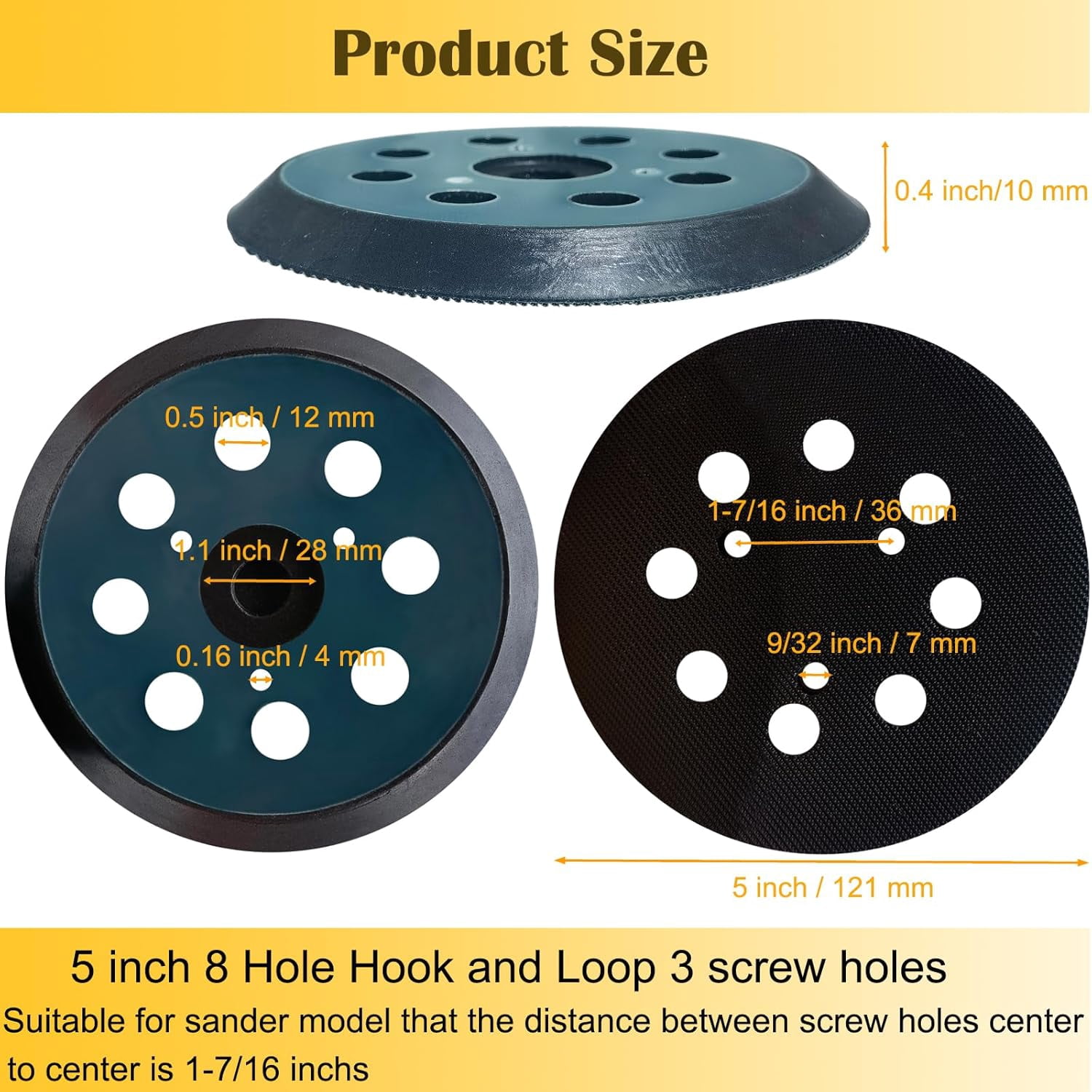 FRKSMD-2 Pack Replacement Sander Pads for 5" Dewalt Sander, 8-Hole Hook and Loop Sanding Pads for DeWalt DW420 DW421 DW422 DW423 DW426 D26451 Random Orbital Sander