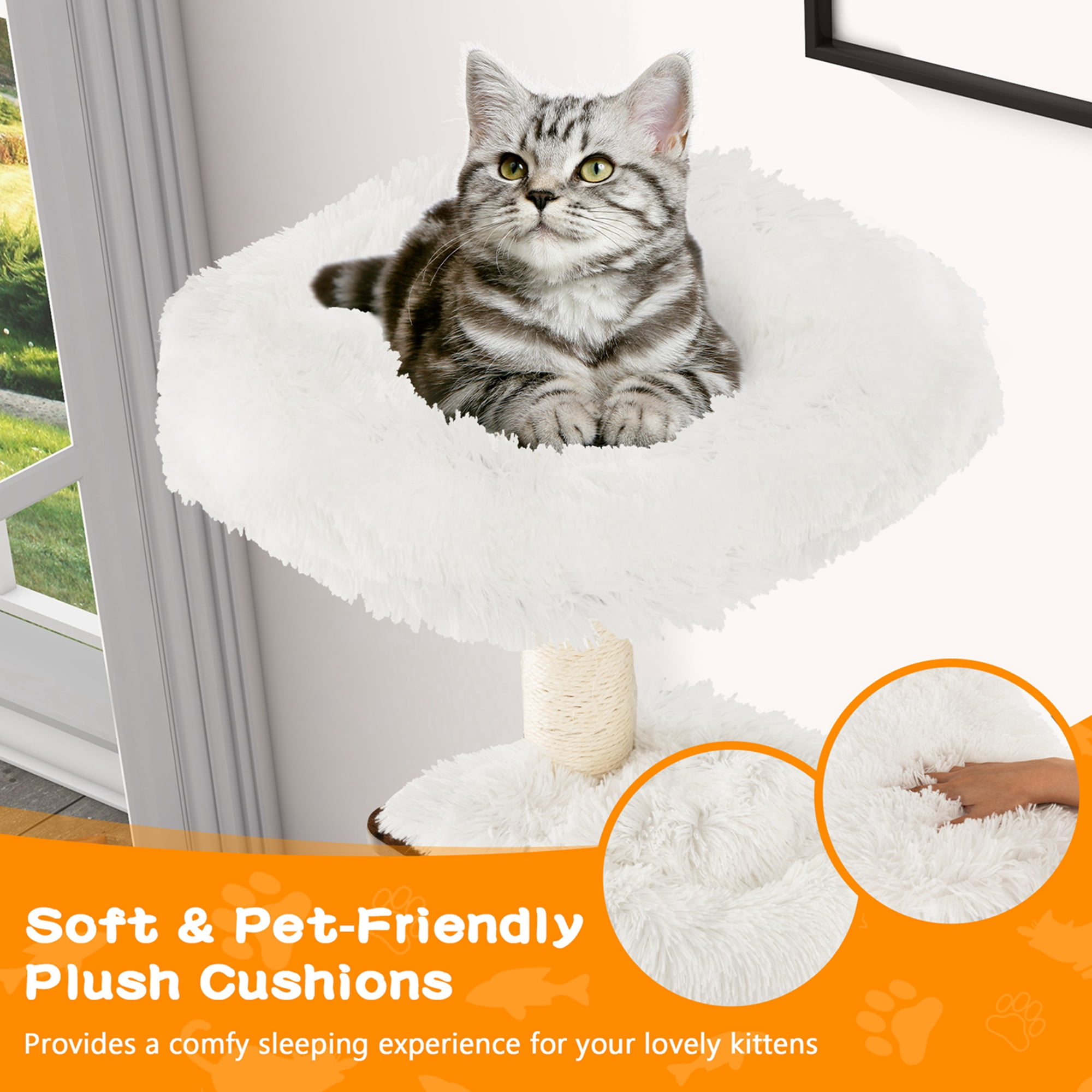 Costway Wooden Cat Tree 71'' 7-Layer Cat Tower with Sisal Scratching Posts Perch & Cushions Brown