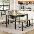 thumbnail image 1 of BeesClover Farmhouse Kitchen Table Chairs Set for 4, 47" Modern Dining Table with Bench & Chairs, Storage Shelf, Metal Frame, Space-Saving for Dining Room Kitchen Apartment, 1 of 8