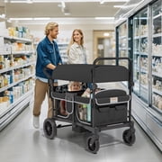 Reasea Stroller Wagon for 4 Kids,4 Seater Stroller Wagon with Adjustable Handles, 5-Point Safety Harness, Black