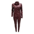thumbnail image 3 of Women'S Coat Leather Two Piece Lapel Pocket Long Sleeve Jacket Top And Pencil Pants Set Parkas Coat, 3 of 6