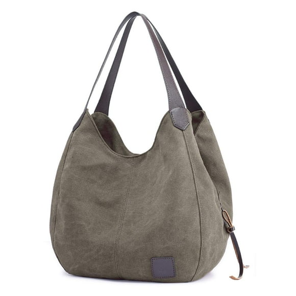 DOURR Bolso de hombro con múltiples bolsillos para mujer, bolso de mano de lona de algodón a la moda