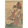 thumbnail image 2 of Kitagawa Utamaro 11x14 Black Ornate Wood Framed Double Matted Museum Art Print Titled: Two Women with Children at the Seashore (ca. 1800-1806), 2 of 5