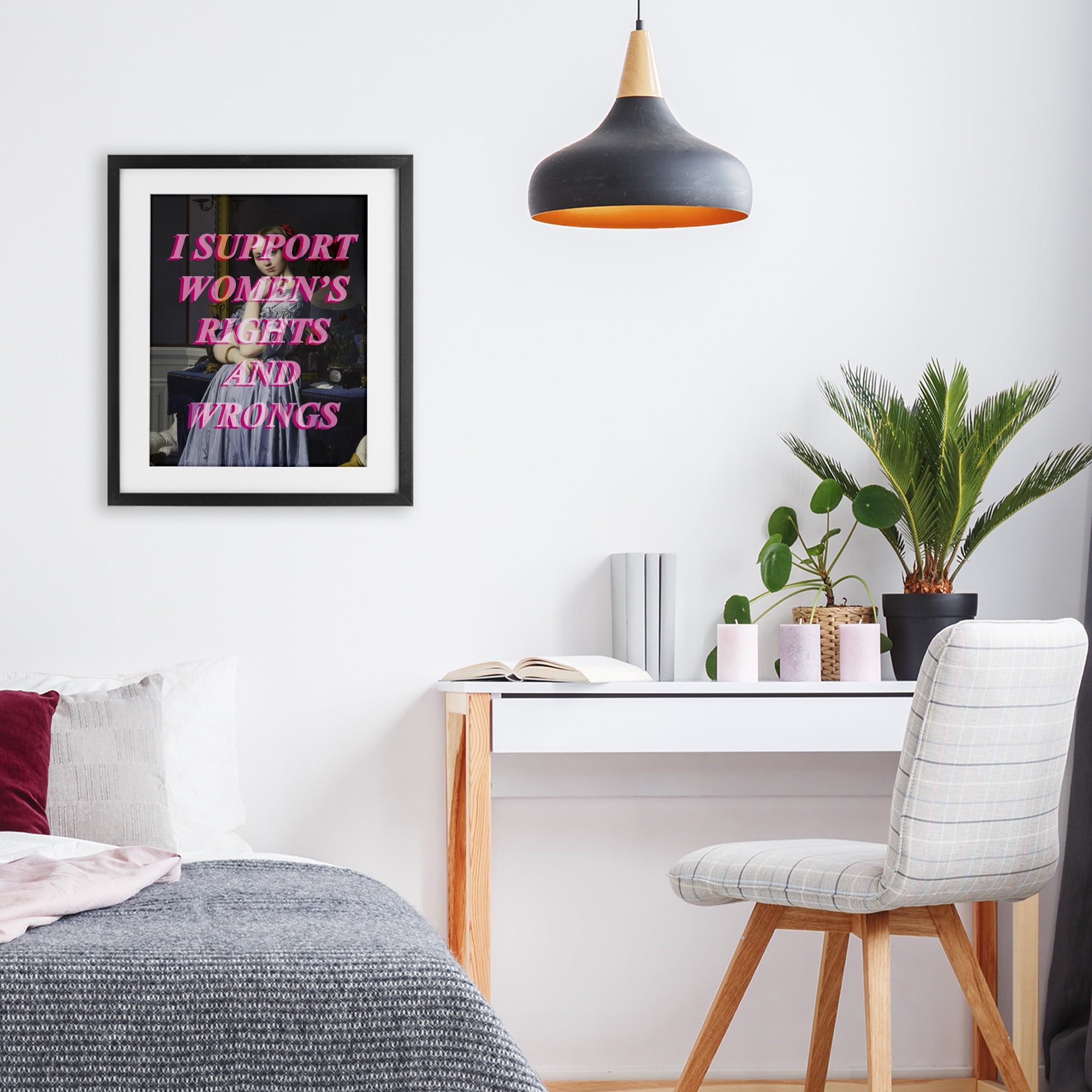 I Support Women's Rights & Wrongs Black Framed Print Under Glass, design by Lil' Rue