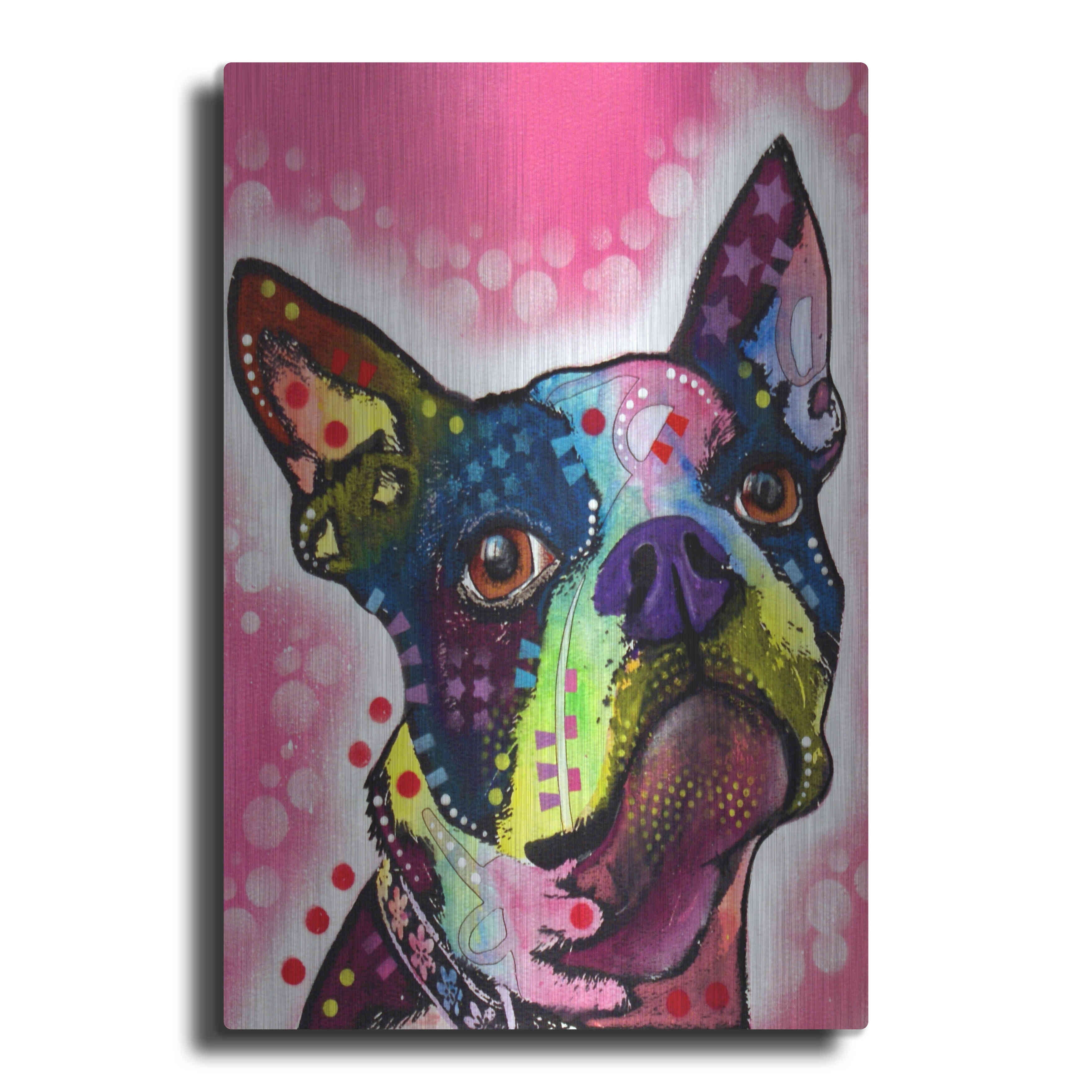 Luxe Metal Art 'Boston Terrier' by Dean Russo, Metal Wall Art, 24"x36"