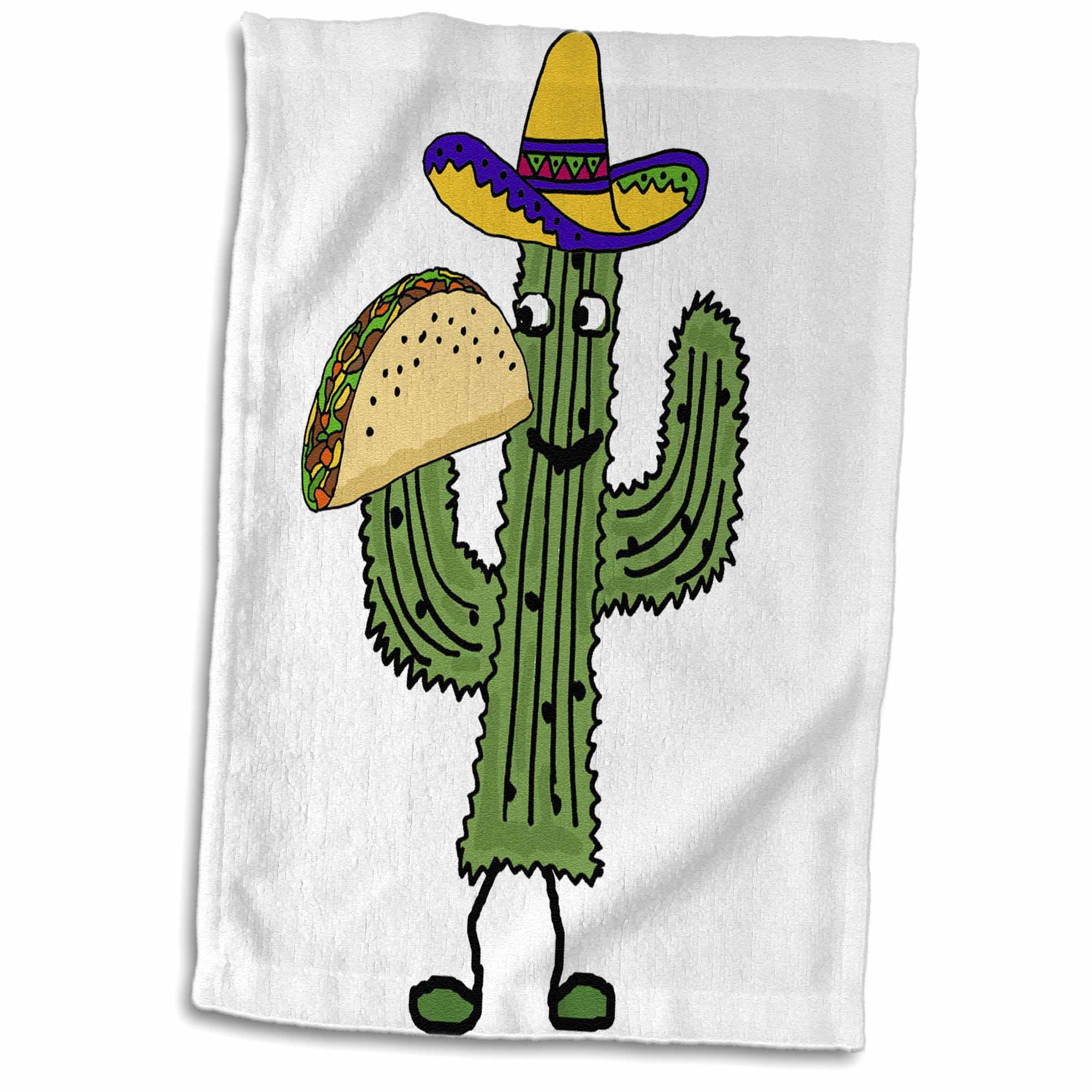 3dRose Fun Cool Cactus Man in Sombrero eating Taco Cartoon - Towel, 15 ...
